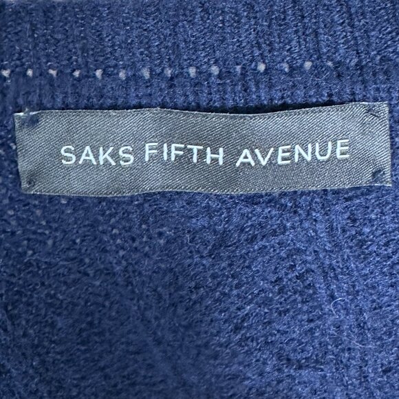 Saks Fifth Avenue Cable Knit Crew Sweater Navy Blue Mens XL Merino Wool Cashmere - Picture 2 of 12